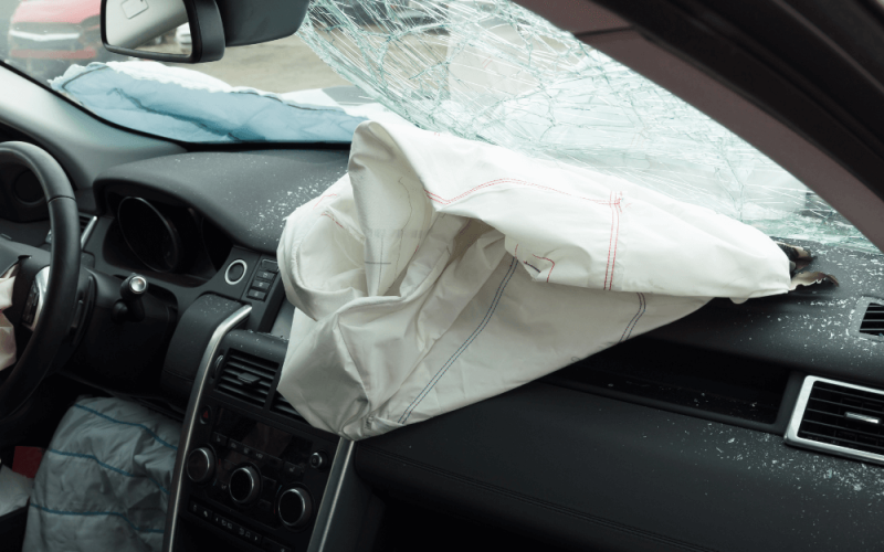 Airbag deployed in a car