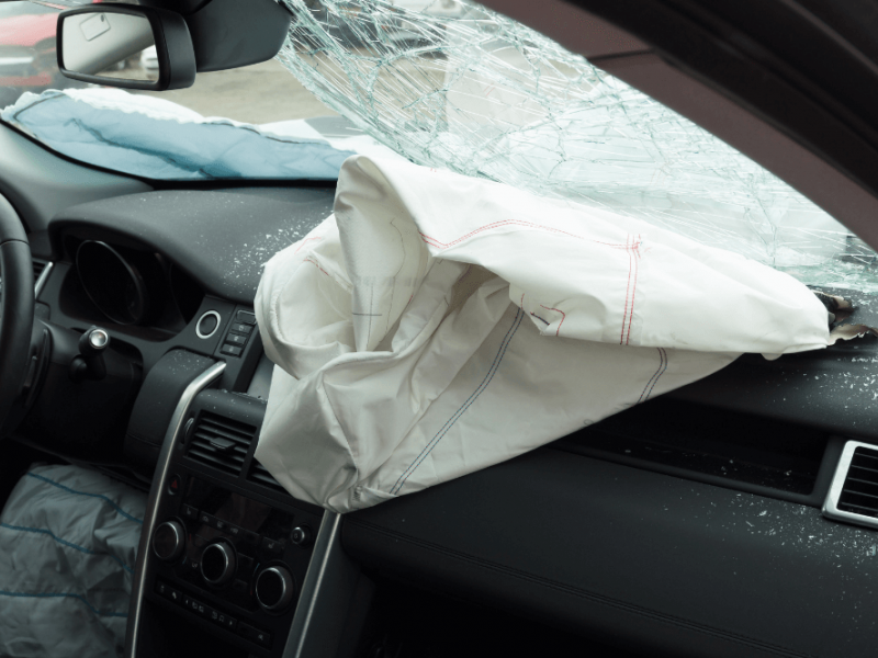 Airbag deployed in a car
