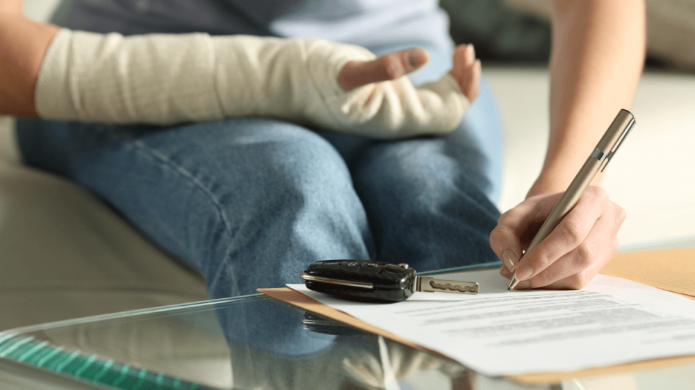 Young person with an injured arm and wrist