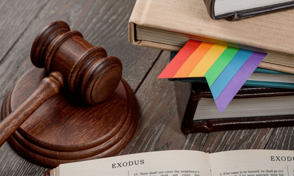 Gavel, rainbow bookmark and Bible