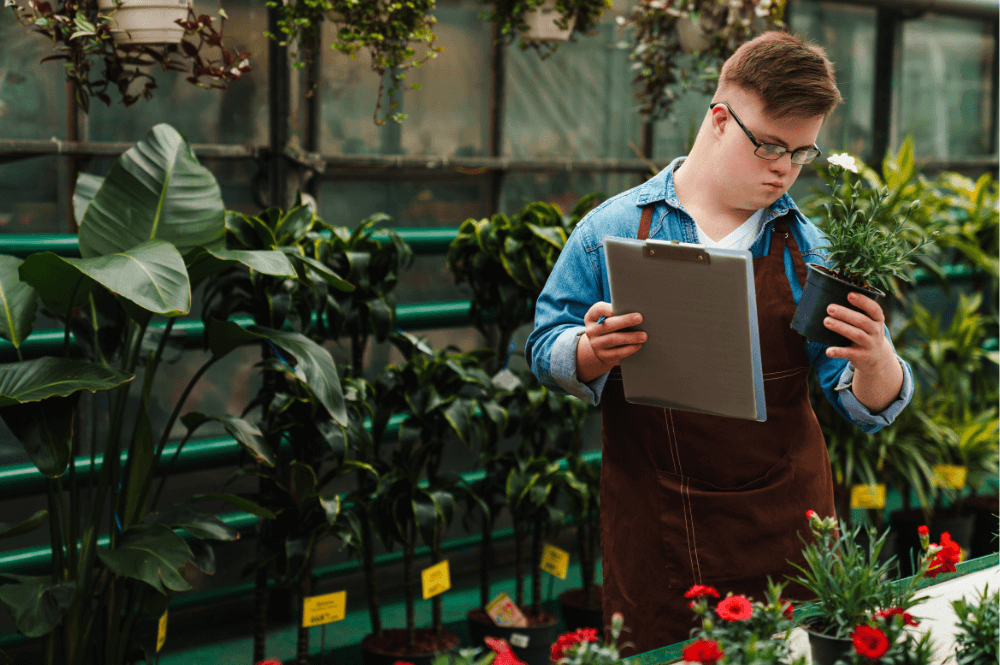man working in a florist shop