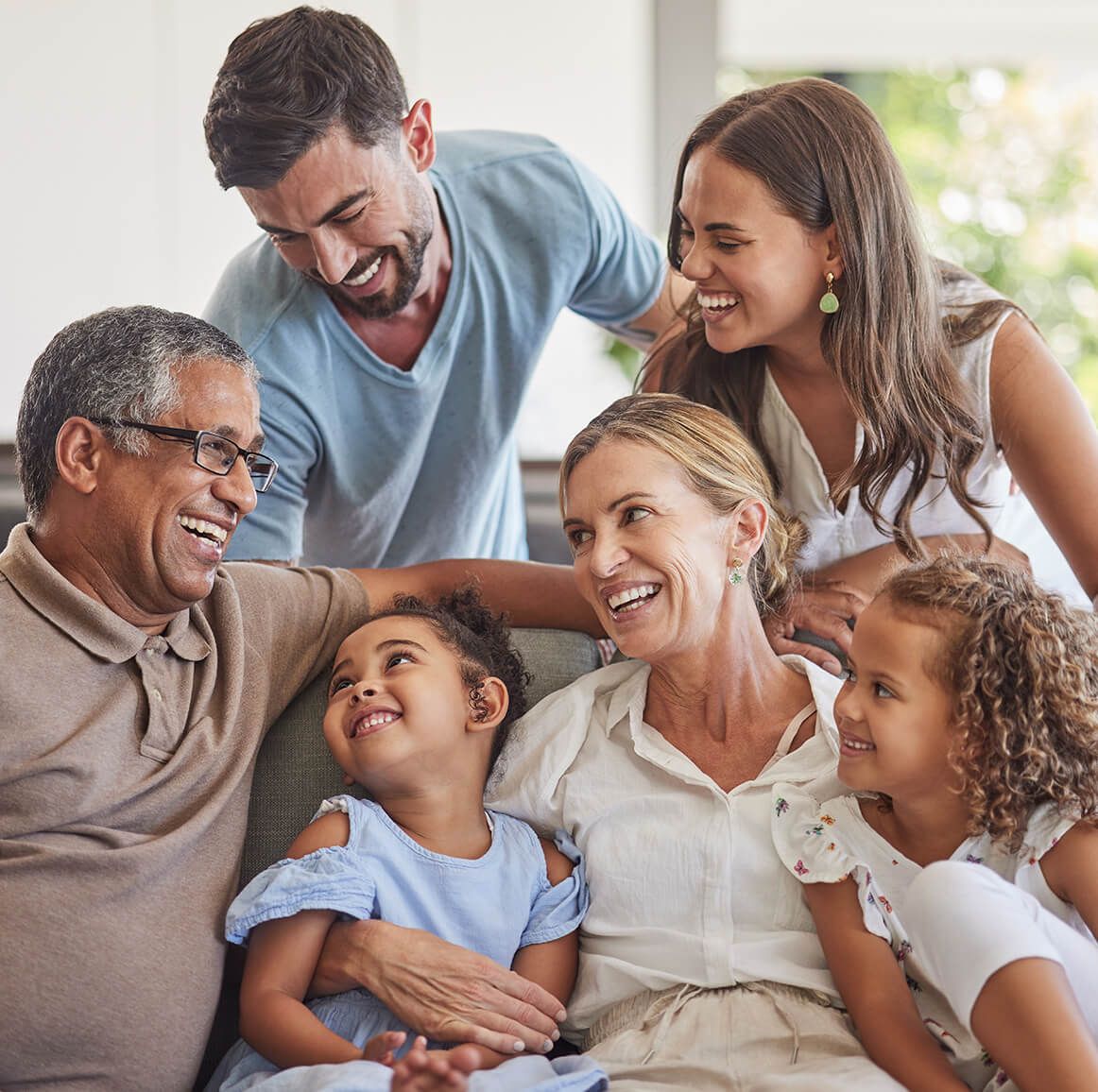 happy family on couch