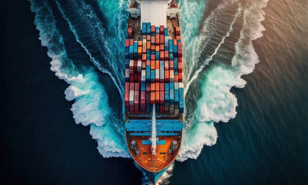 container ship in route