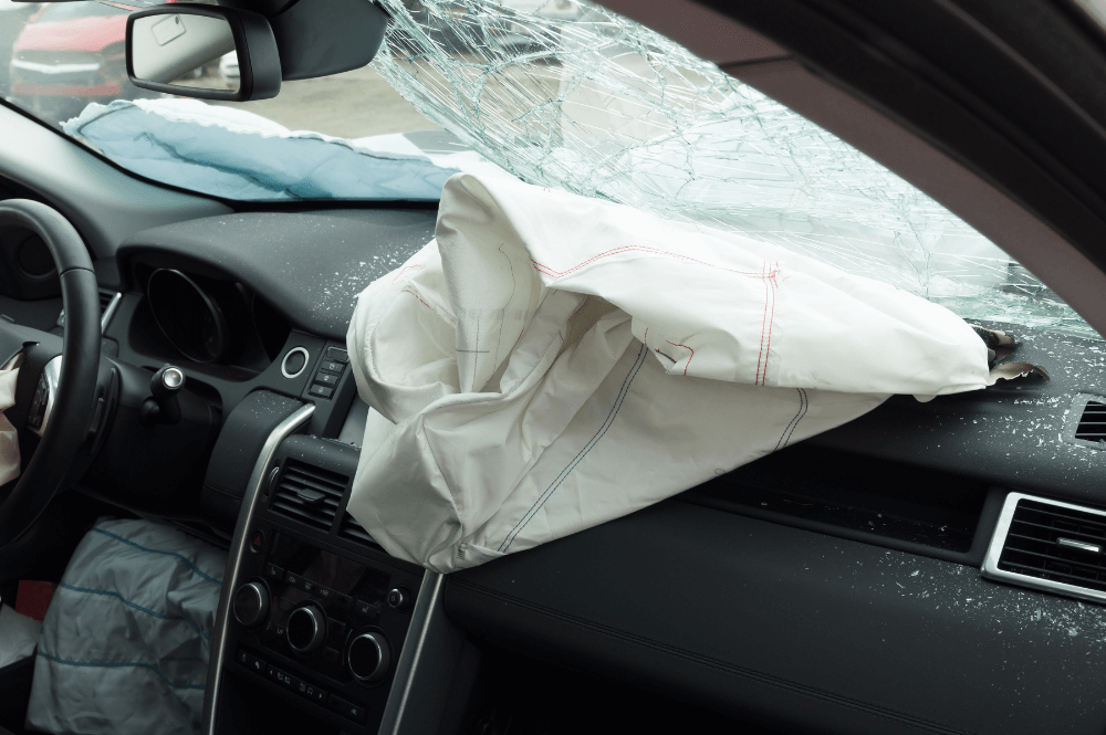Airbag deployed in a car