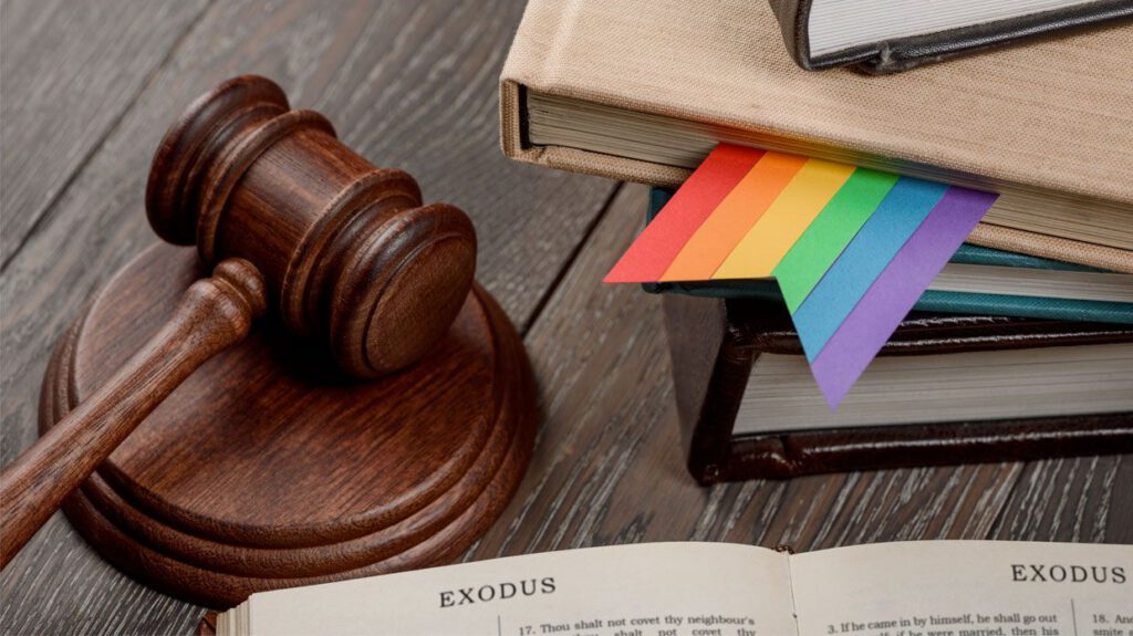 Gavel, rainbow bookmark and Bible
