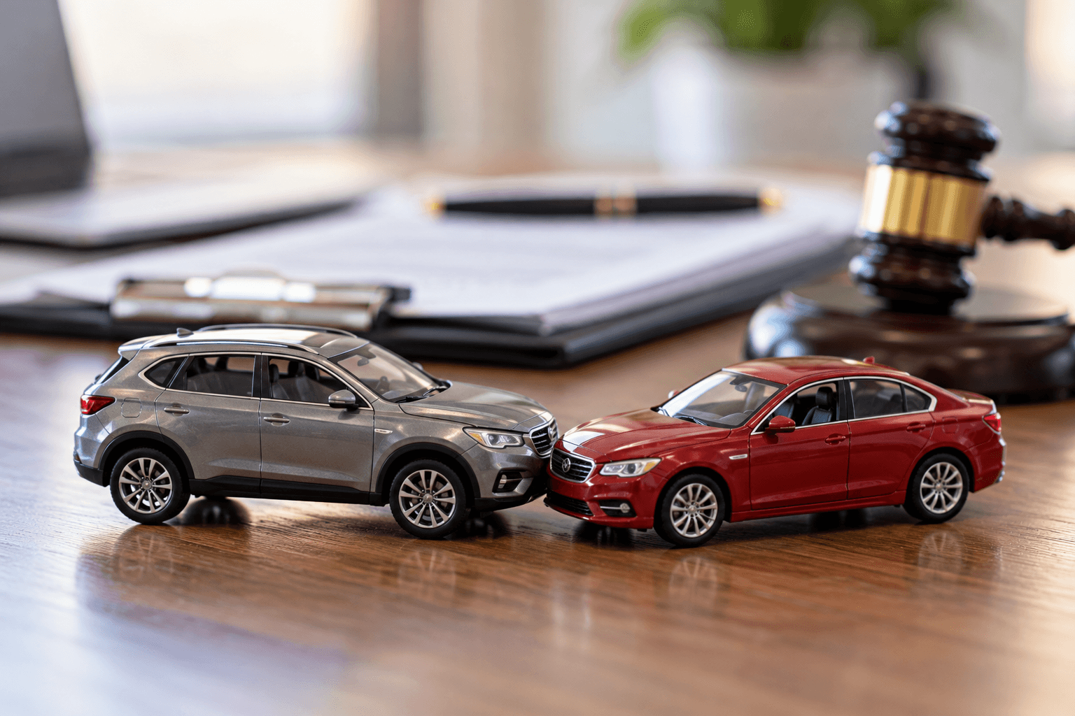 a miniature car and a toy car on a table