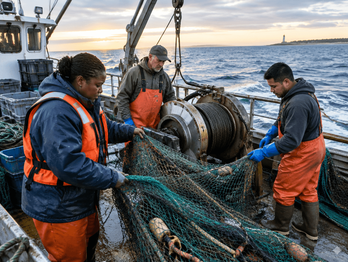 commercial fishing experts on a boat in virginia