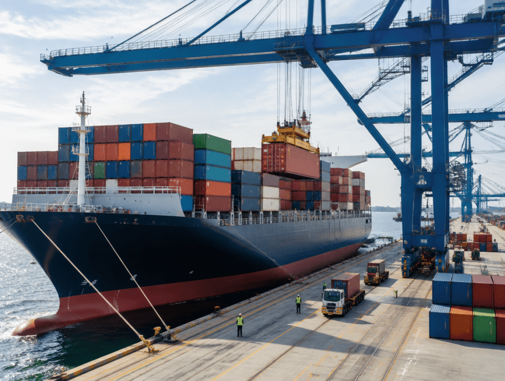 Container ship unloading crane ship seaport