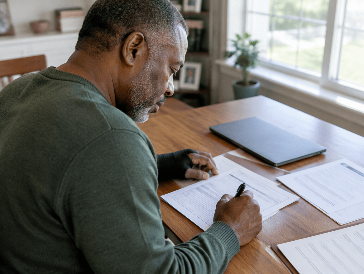 Man filling out social security disability insurance form