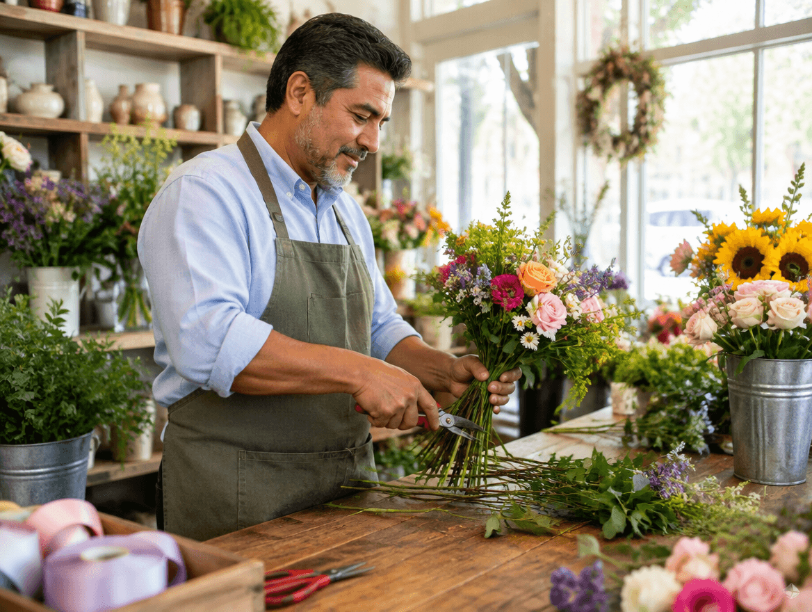 man working in a florist shop