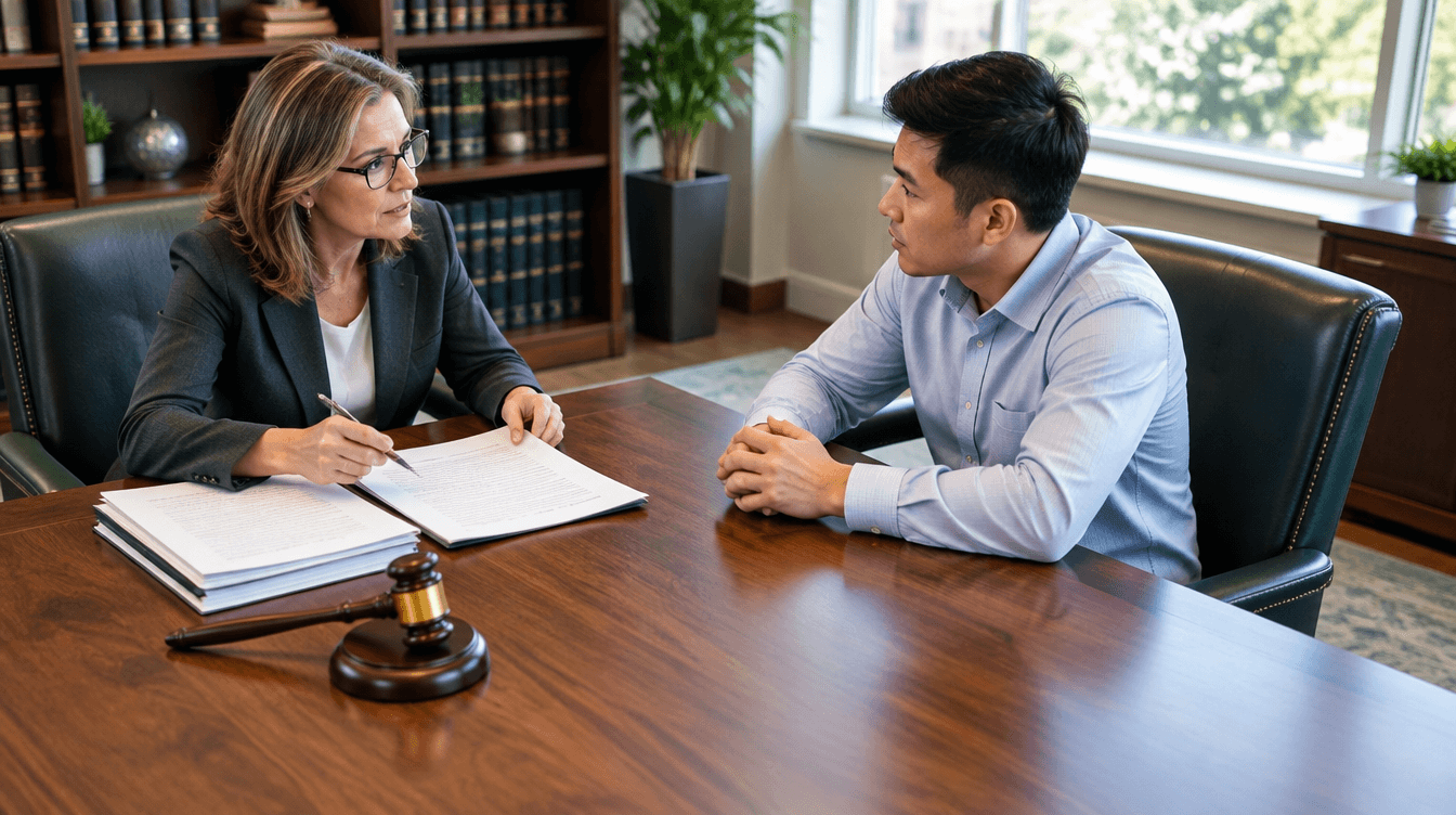 two people sitting at a wooden table with a gaven