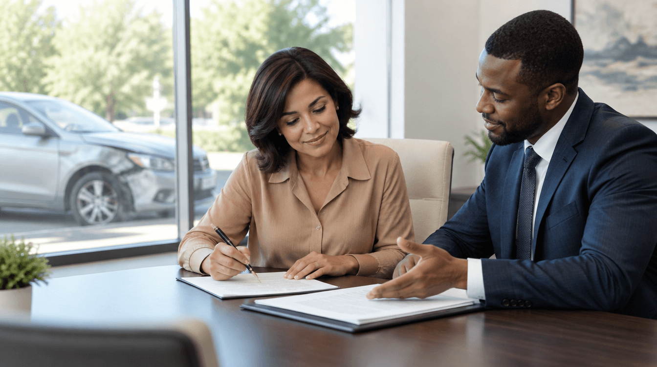 Woman settling a car accident claim with Montagna Law